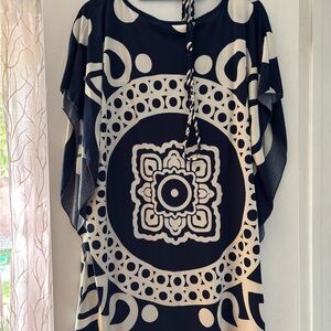 Blue and White Graphic Tunic with Relaxed Fit